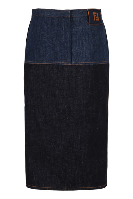 FENDI Chic Color Block Denim Skirt with Front Slit