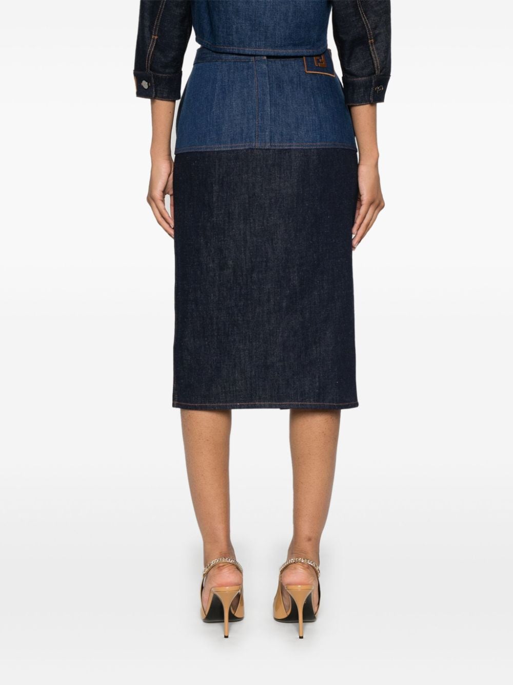 FENDI Two-Tone Denim Midi Skirt for Women