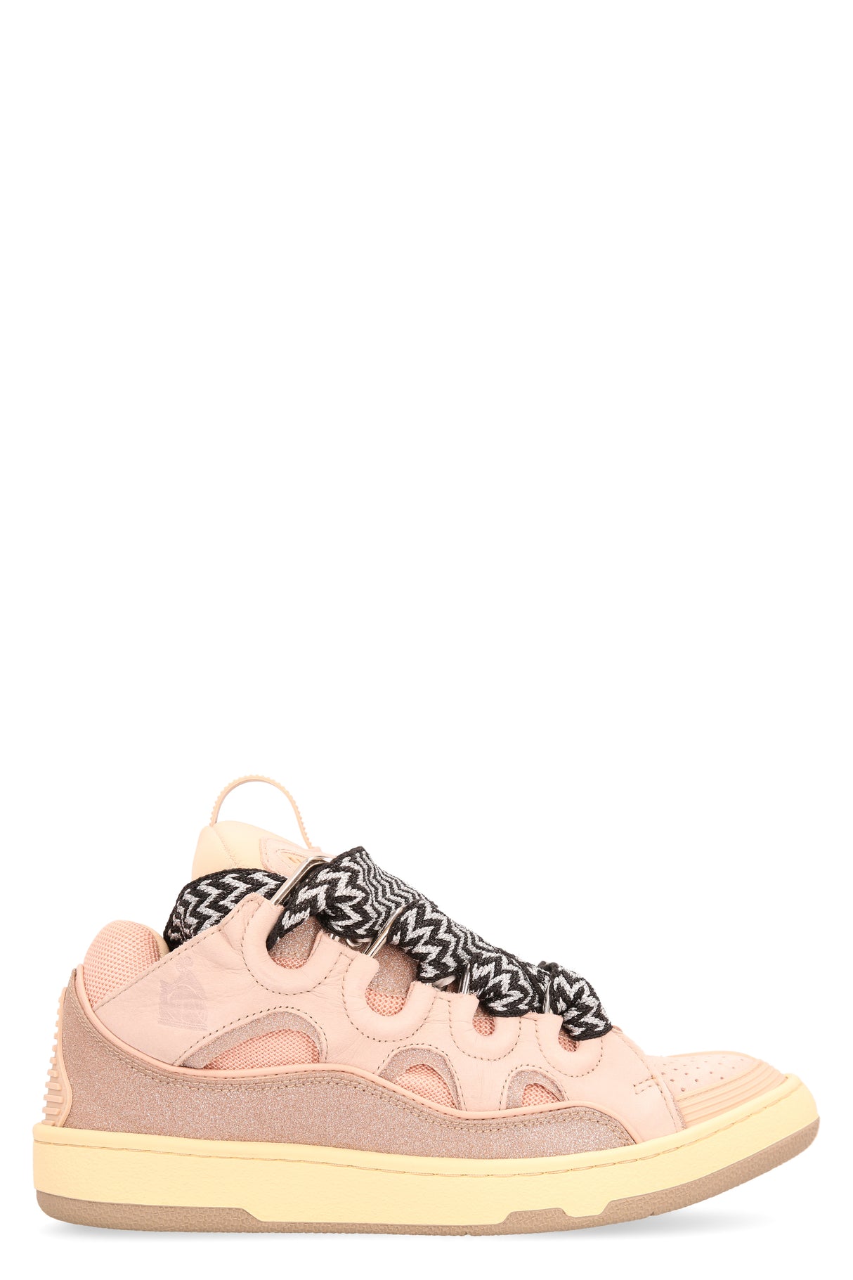 LANVIN Men's Low-Top Curb Sneakers in Oversize Fit with Leather and Glitter Fabric Details, Pink