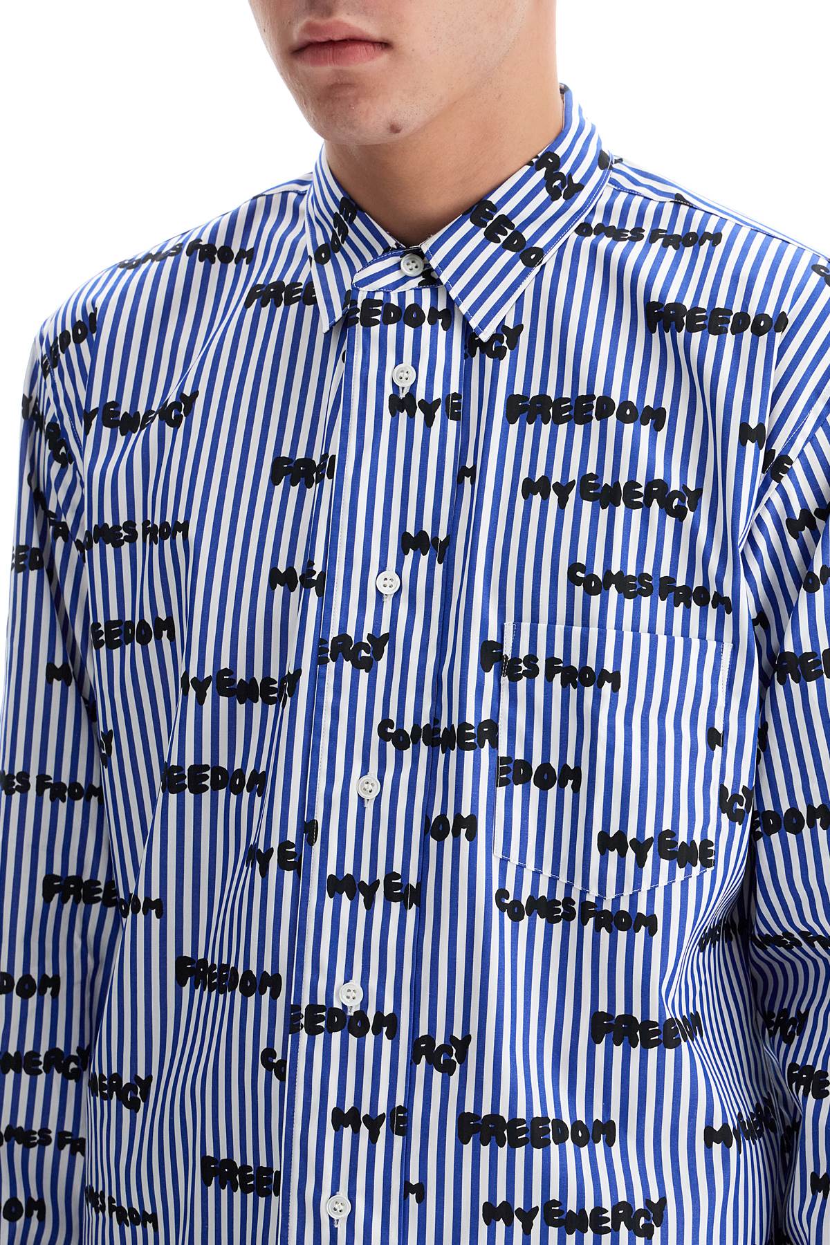 COMME DES GARÇONS SHIRT Striped Printed Button-Up Shirt - Size L