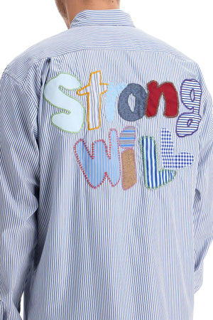 COMME DES GARÇONS SHIRT Men's Strong Will Striped Long Sleeve Shirt - Comfortable Fit, Size L