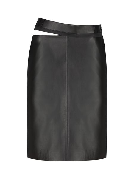 FENDI Elegant Leather Skirt with Cut-Out Detail and Back Slit Hem
