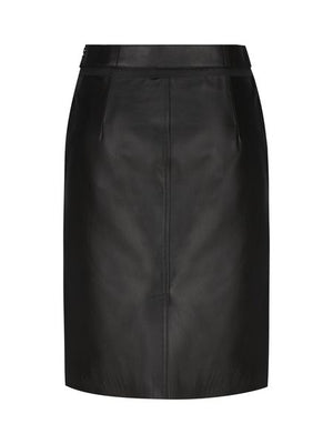 FENDI Black Cut-Out Detail Asymmetrical Leather Skirt for Women