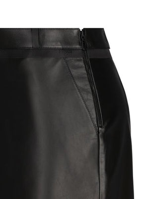 FENDI Black Cut-Out Detail Asymmetrical Leather Skirt for Women