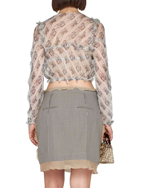 Timeless Elegance: Fendi Checkered Design Raffia Skirt for Women