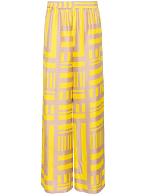 FENDI High-Waisted Labyrinth-Print Silk Trousers