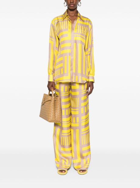 FENDI High-Waisted Labyrinth-Print Silk Trousers