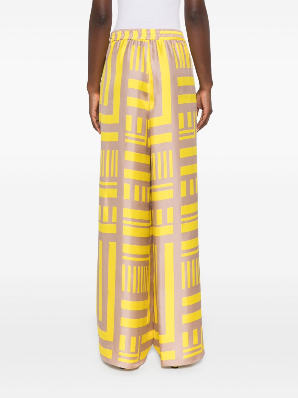 FENDI High-Waisted Labyrinth-Print Silk Trousers