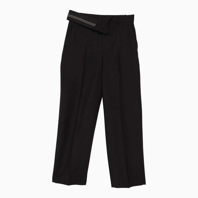 FENDI Black Logoed Ribbon Detail Wool, Mohair, and Silk Women's Pants for SS24