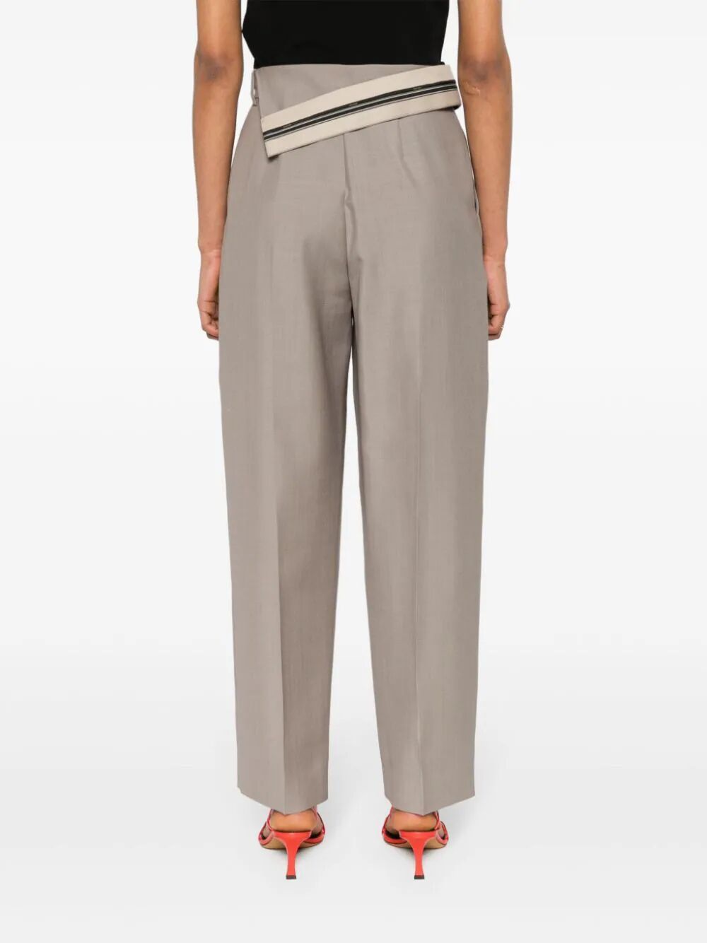 FENDI Beige Asymmetric Carrot-Fit Trousers for Women