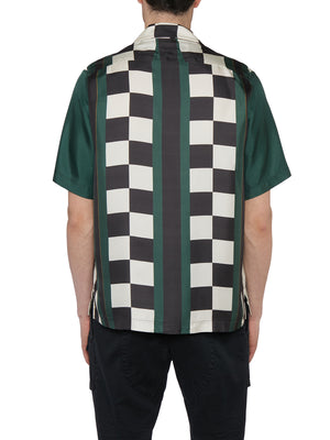 RHUDE Men's Black and White Silk Shirt with Button Closure and Unique Sleeve Cut