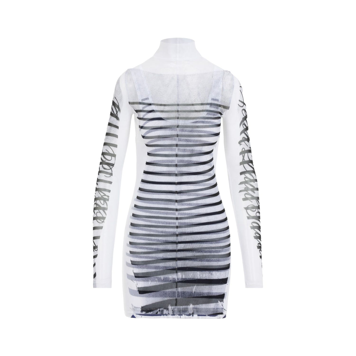 JEAN PAUL GAULTIER Printed Feather Mesh Mini Dress