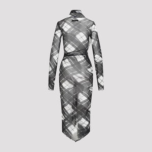 JEAN PAUL GAULTIER Draped Printed Long Dress in Distorted Tartan