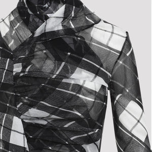 JEAN PAUL GAULTIER Draped Printed Long Dress in Distorted Tartan