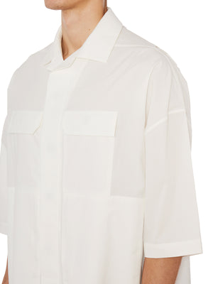 RICK OWENS Men's Oversized White Cotton Shirt with Hidden Button Closure and Side Slits