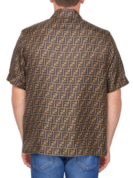 FENDI Luxurious Men's FF Print Silk Shirt in Shades of Brown and Tobacco