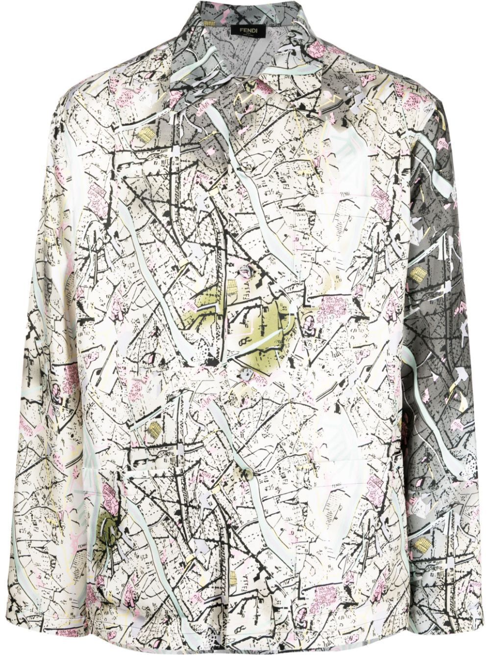 FENDI Vintage Map Silk Shirt for Men - SS22 Collection