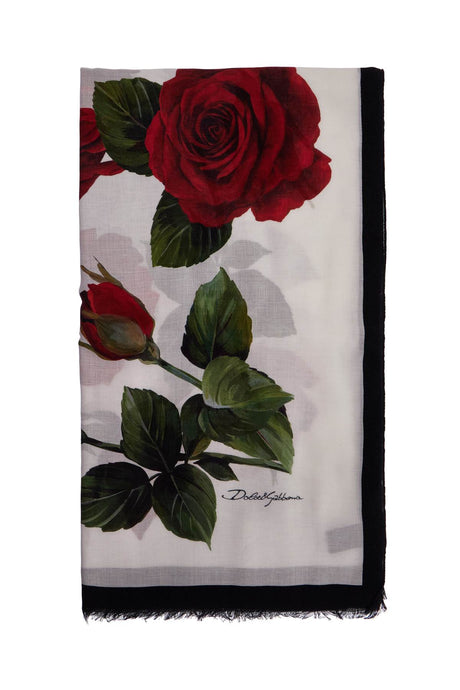 DOLCE & GABBANA Silk Blend Rose Print Scarf for Women