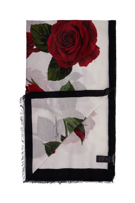 DOLCE & GABBANA Silk Blend Rose Print Scarf for Women