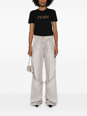 FENDI Sequin-Embellished Black Cotton Tee