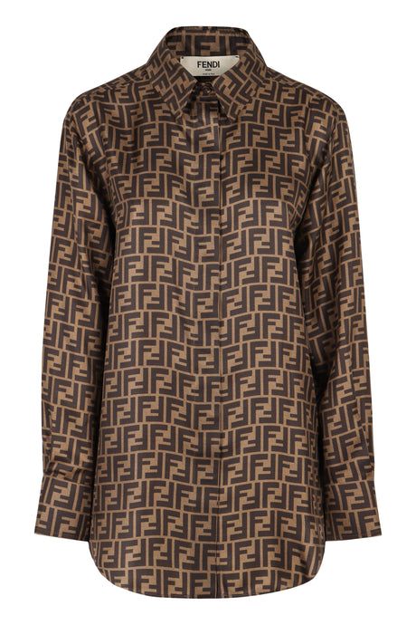 FENDI Silk Logo Button-Up Shirt