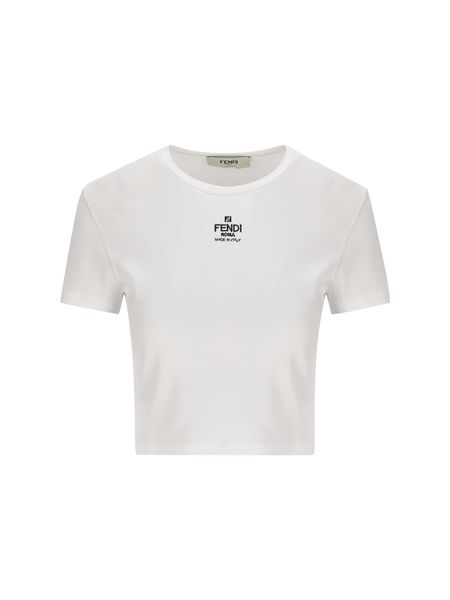 FENDI Mini Cropped T-Shirt with Embroidered Logo