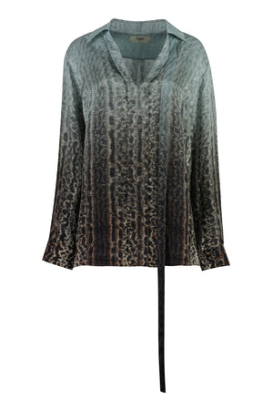 FENDI Printed Silk Blouse with Tie Neck and Buttoned Cuffs