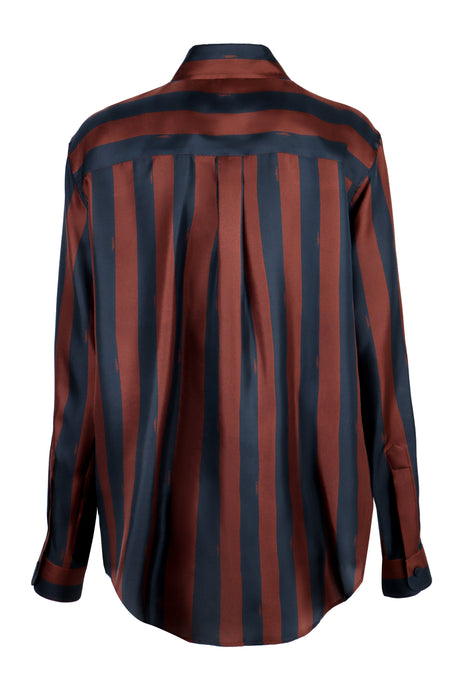 FENDI Elegant Navy Blue and Brown Pequin Stripe Silk Shirt