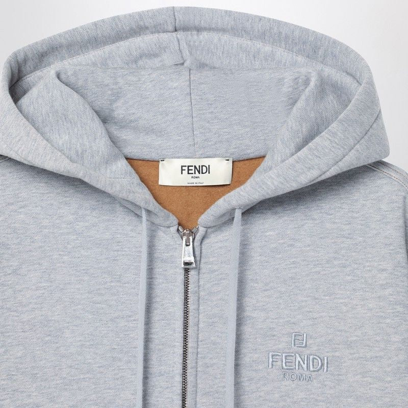 FENDI Women's Fleece Cotton Zip Sweatshirt with Drawstring Hood