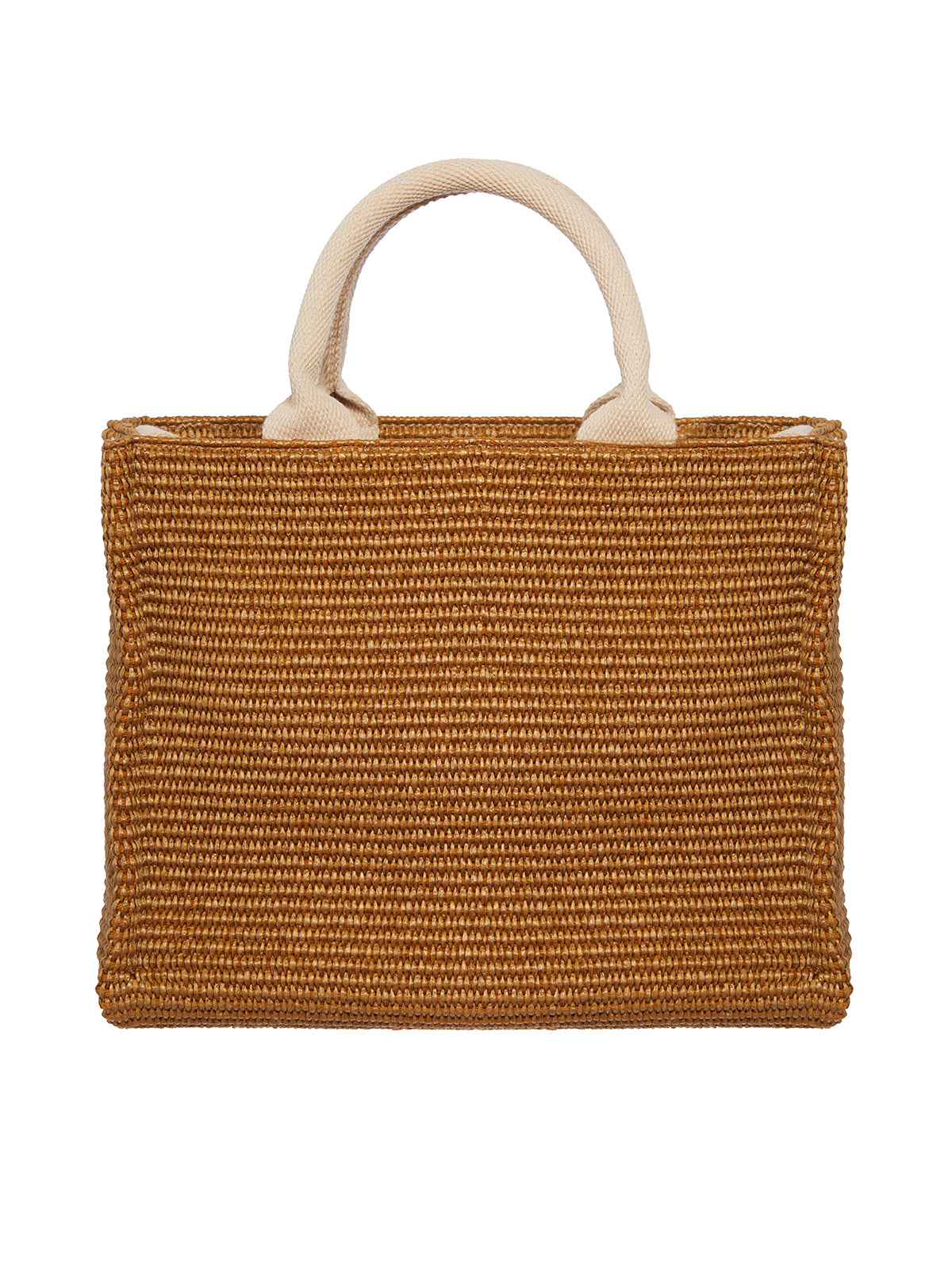 MARNI Women's Small Brown Raffia Tote Handbag with Cotton Ribbon Handles and Shoulder Strap, Embroidered Logo, 31cm x 25cm