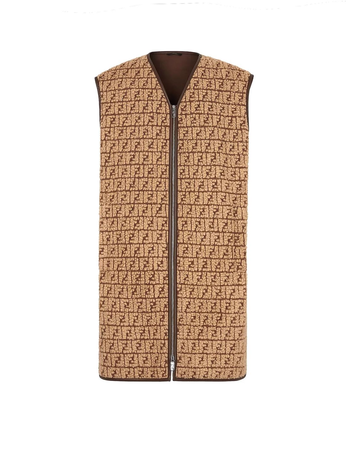 Áo khoác len nam hình tuyệt vời màu be của Fendi với điểm nhấn da - FW23