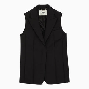 FENDI Black Mohair and Wool Vest for Women - SS24