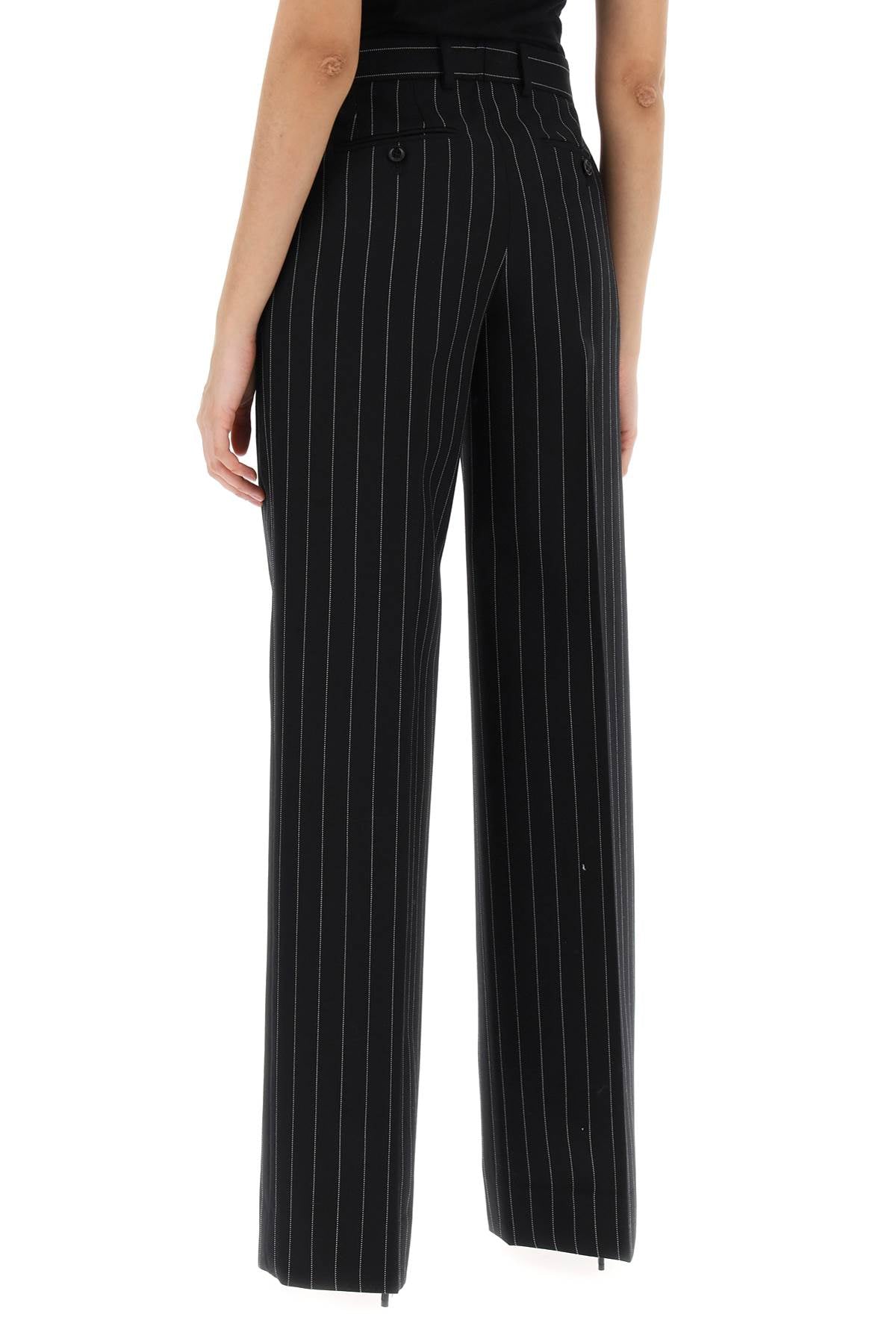 DOLCE & GABBANA Striped Flare Leg Pants - Pure Virgin Wool Twill Tailored Trousers for Women