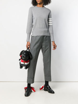 THOM BROWNE Classic Straight Cut Wool Trousers with Turn-Ups