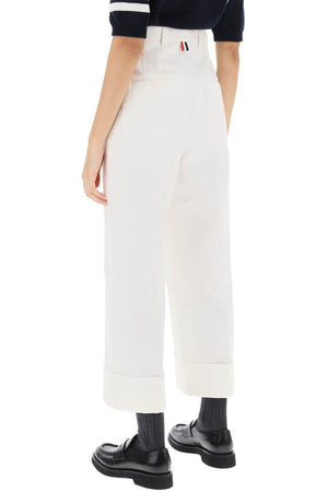 THOM BROWNE Cropped Wide Leg Pants for Women in White - SS24 Collection