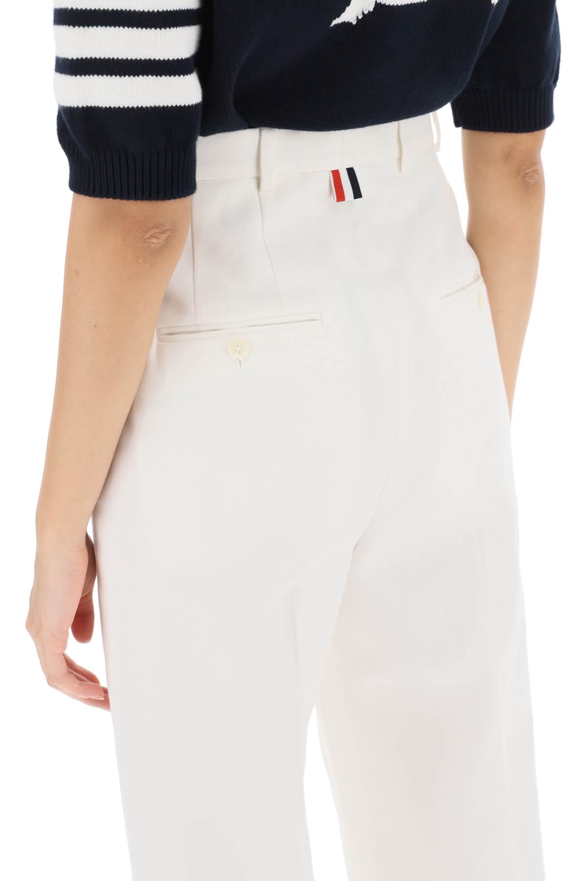 THOM BROWNE Cropped Wide Leg Pants for Women in White - SS24 Collection