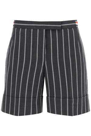 THOM BROWNE Striped Tailoring Shorts in Light Wool with Cuffed Hem