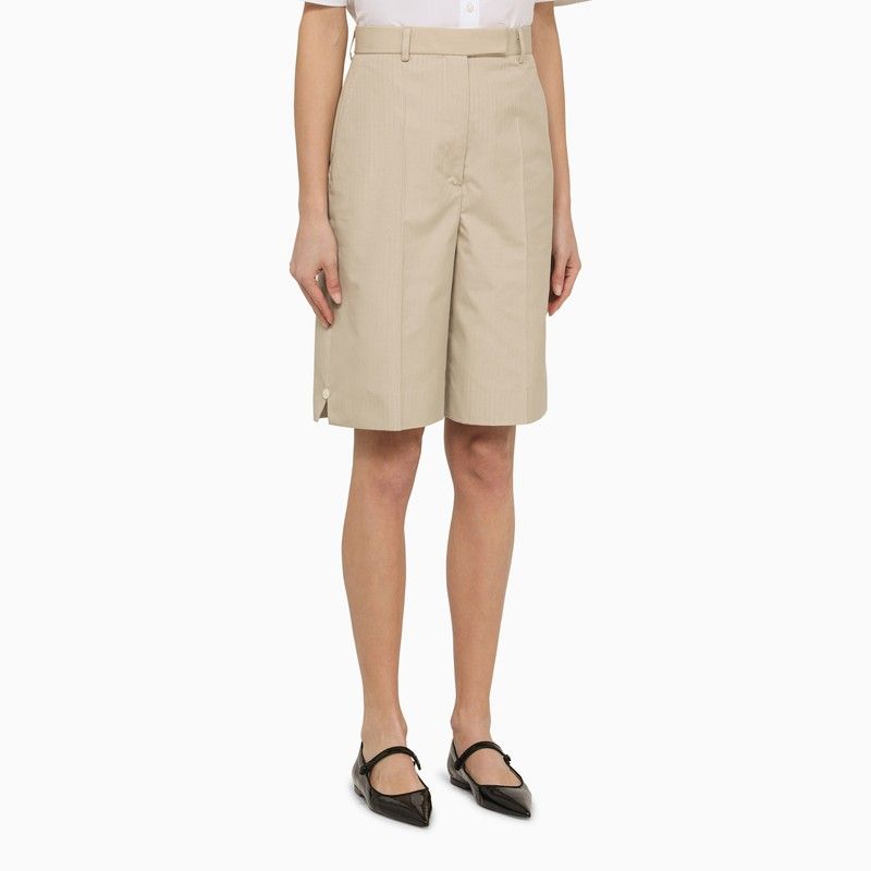 THOM BROWNE Khaki High-Waisted Bermuda Shorts for Women - SS24 Season