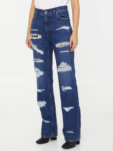 DOLCE & GABBANA Distressed Cotton Wide-Leg Jeans - Effortless & Chic Fashion for Women