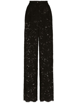 DOLCE & GABBANA Floral Lace High Waist Flared Pants for Women in Black