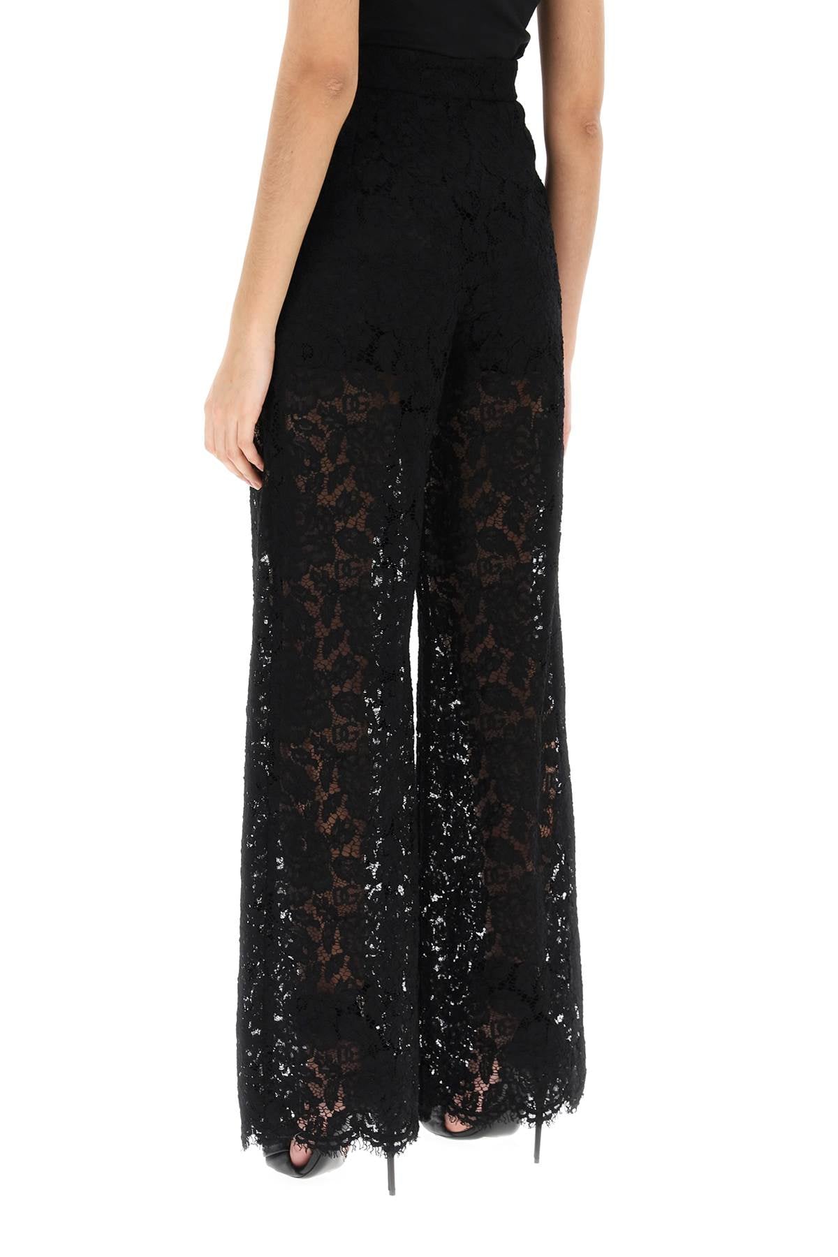 DOLCE & GABBANA Floral Lace High Waist Flared Pants for Women in Black