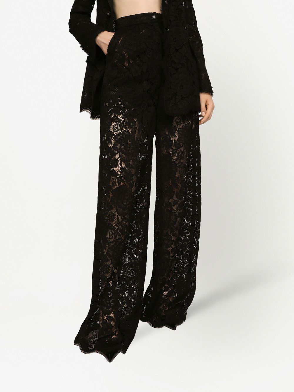 DOLCE & GABBANA Floral Lace High Waist Flared Pants for Women in Black