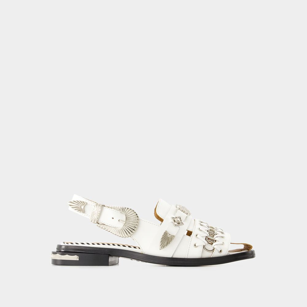 TOGA PULLA White Calf Leather Sandals for Women - SS24 Collection