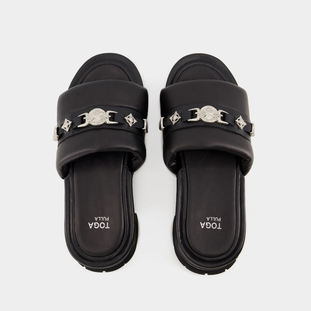 Sandals Da Bò Đen Tuyệt Đẹp Cho Nữ - FW23