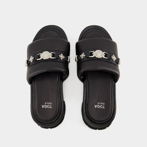 Sandals Da Bò Đen Tuyệt Đẹp Cho Nữ - FW23