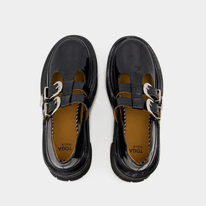 TOGA PULLA Black Calf Leather Loafers for Women - FW23 Collection