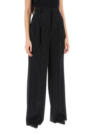 AMI PARIS Black and White Pinstripe Wool Trousers for Women