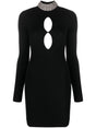 GIUSEPPE DI MORABITO Black Crystal Embellished Wool Mini Dress with Cut-Out Details