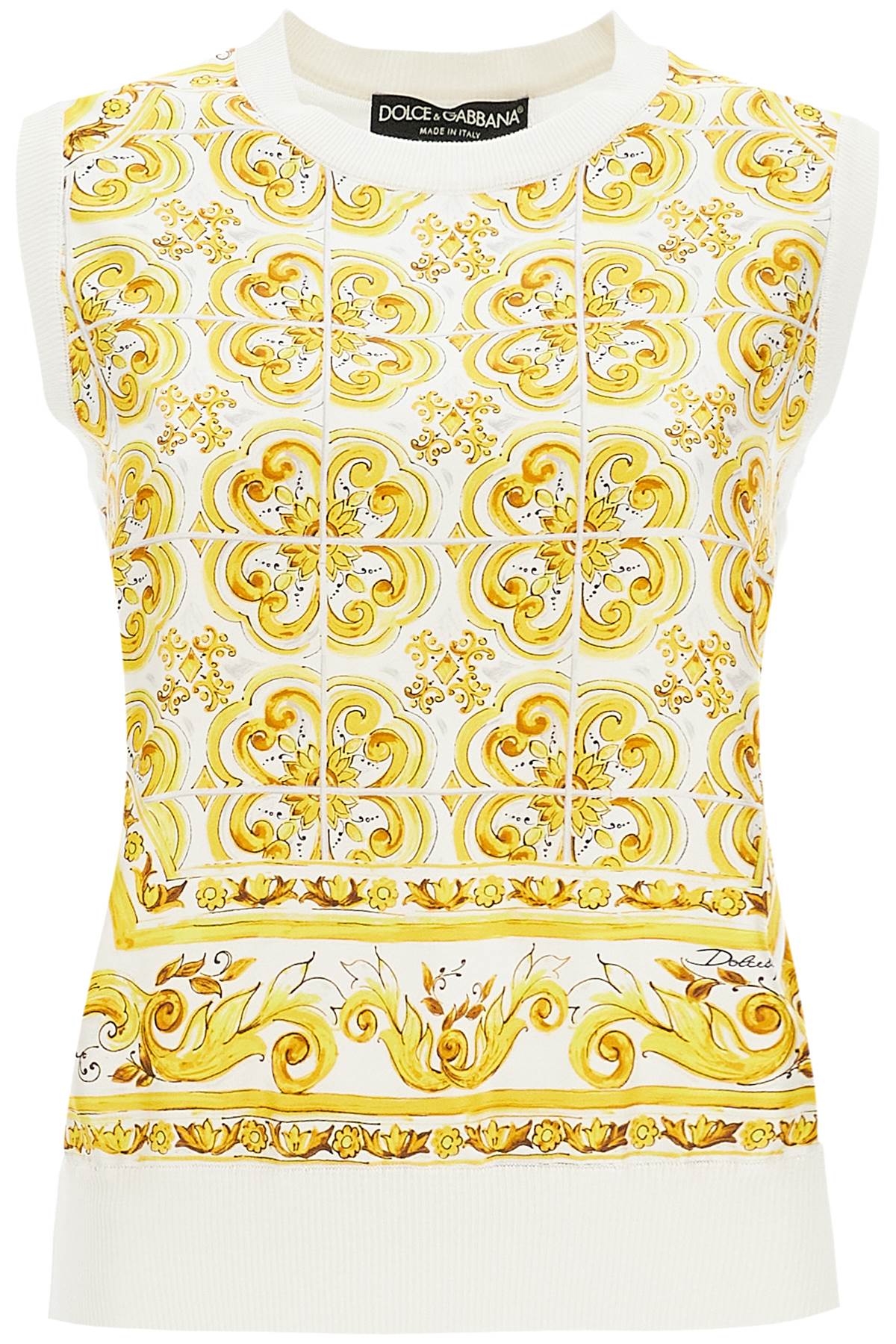 DOLCE & GABBANA Elegant Silk Sleeveless Top with Artistic Print