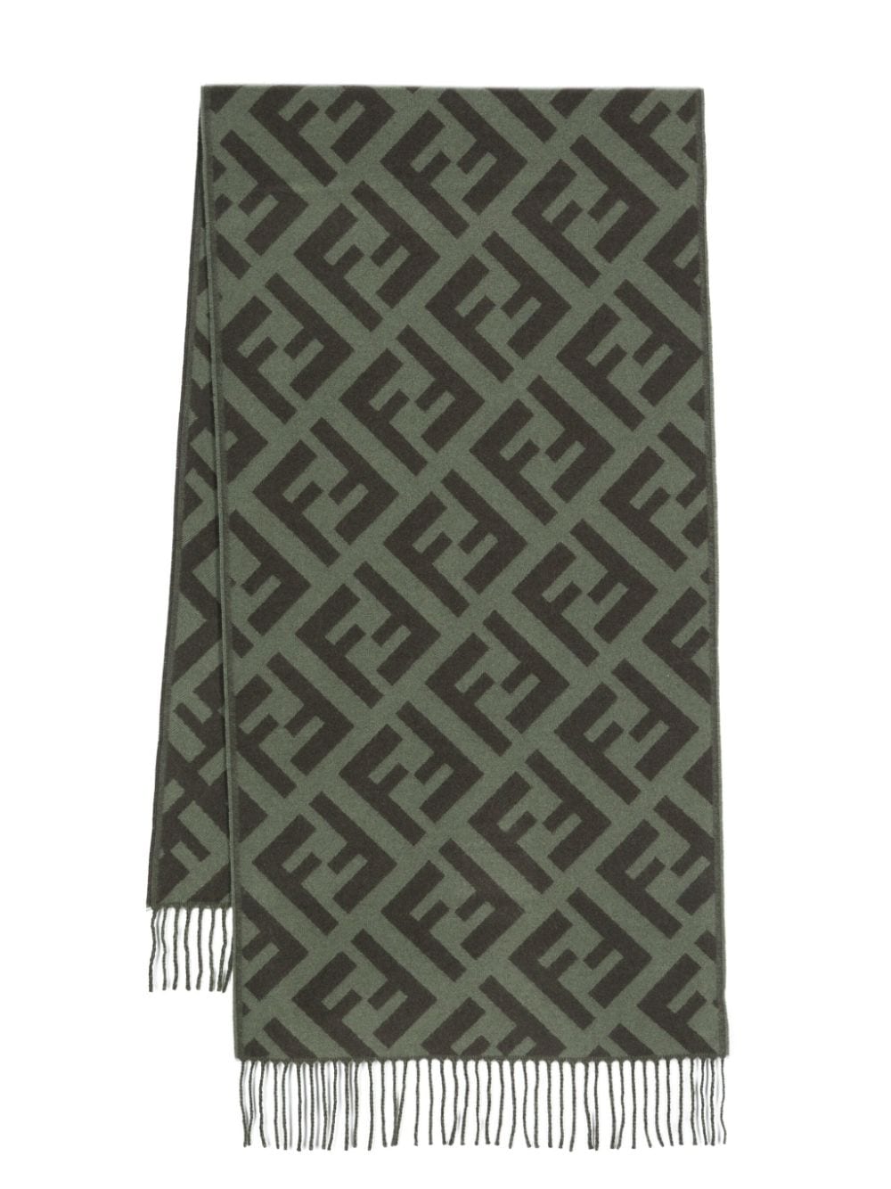 FENDI Khaki Green Cashmere All-Over FF Motif Scarf for Women